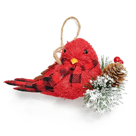 3" Cardinal Ornament with Pine Needles, 3ct.